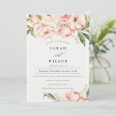 Pastel Blush Peach Peony Floral Verloving Invite Bedankkaart (Staand voorkant)