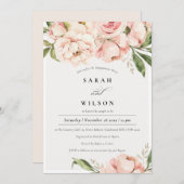 Pastel Blush Peach Peony Floral Verloving Invite Bedankkaart (Voorkant / Achterkant)