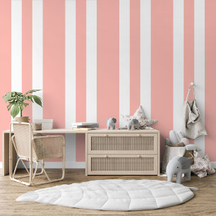 Pastel Blush Perzik Roze Wit Strepen Patroon Behang