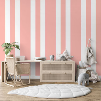 Pastel Blush Perzik Roze Wit Strepen Patroon Behang
