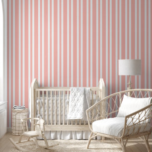 Pastel Blush Perzik Roze Wit Strepen Patroon Behang