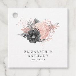 Pastel Blush Pink and Black Floral Wedding Bedankjes Labels