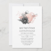 Pastel Blush Pink and Charcoal Floral Bat Mitzvah Kaart (Voorkant)