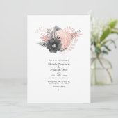 Pastel Blush Pink and Charcoal Floral Wedding Kaart (Staand voorkant)