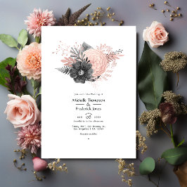Pastel Blush Pink and Charcoal Floral Wedding Kaart