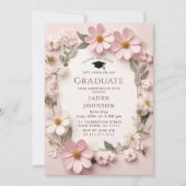 Pastel Blush Pink Boho Wildflower Afstudeerfeest Kaart (Voorkant)
