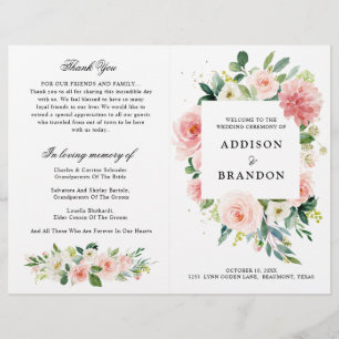 Pastel Blush Pink Botanical Weddenprogramma