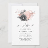 Pastel Blush Pink & Charcoal Floral Wedding Update Kaart (Voorkant)