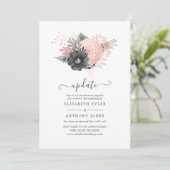 Pastel Blush Pink & Charcoal Floral Wedding Update Kaart (Staand voorkant)