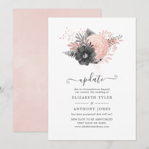 Pastel Blush Pink & Charcoal Floral Wedding Update Kaart