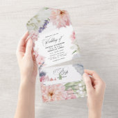 Pastel Blush Pink Dahlia Weddenschap in één Invita All In One Uitnodiging (Afscheurbaar)