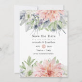 Pastel Blush Pink Dahlia Weddenschap Save the Date (Voorkant)