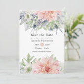 Pastel Blush Pink Dahlia Weddenschap Save the Date (Staand voorkant)
