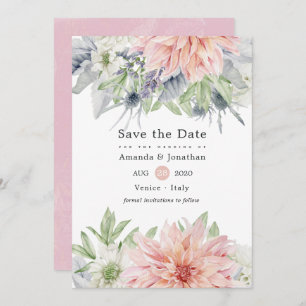 Pastel Blush Pink Dahlia Weddenschap Save the Date