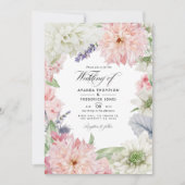 Pastel Blush Pink Dahlia Wedding Invitation Kaart (Voorkant)