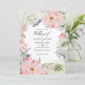 Pastel Blush Pink Dahlia Wedding Invitation Kaart (Staand voorkant)