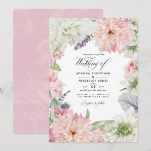Pastel Blush Pink Dahlia Wedding Invitation Kaart