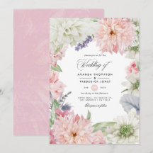 Pastel Blush Pink Dahlia Wedding Invitation