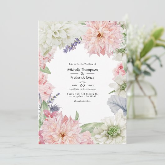 Pastel Blush Pink Dahlia Wedding Kaart (Staand voorkant)