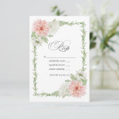 Pastel Blush Pink Dahlia Wedding RSVP Kaartje (Staand voorkant)