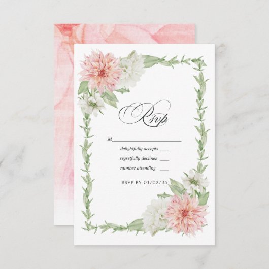Pastel Blush Pink Dahlia Wedding RSVP Kaartje (Voorkant / Achterkant)