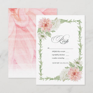Pastel Blush Pink Dahlia Wedding RSVP Kaartje