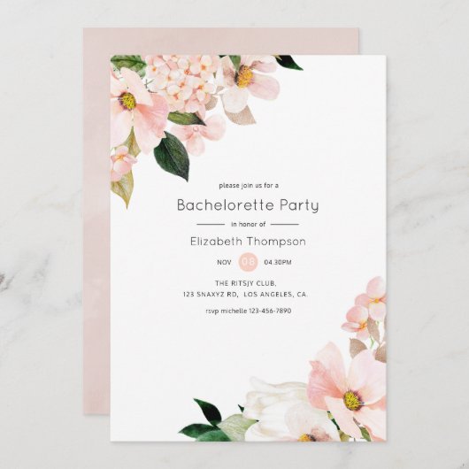 Pastel Blush Pink Floral Bachelorette Party Kaart (Voorkant / Achterkant)