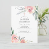 Pastel Blush Pink Floral Baptisme Kaart (Staand voorkant)