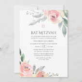 Pastel Blush Pink Floral Bat Mitzvah Kaart (Voorkant)