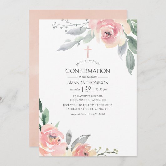 Pastel Blush Pink Floral Bevestiging Kaart (Voorkant / Achterkant)