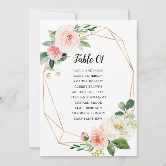 Pastel Blush Pink Floral Botanical Seating Chart Kaart (Voorkant)