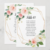 Pastel Blush Pink Floral Botanical Seating Chart Kaart (Voorkant / Achterkant)