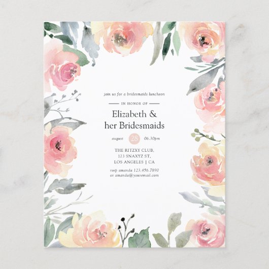 Pastel Blush Pink Floral Bridesmaids Luncheon Flyer (Voorkant)
