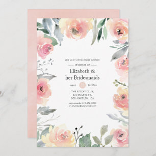 Pastel Blush Pink Floral Bridesmaids Luncheon Kaart