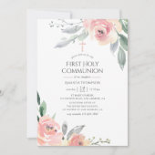 Pastel Blush Pink Floral First Heilige Communie Kaart (Voorkant)