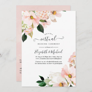 Pastel Blush Pink Floral online virtuele bruiloft Kaart