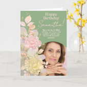Pastel Blush Pink Floral Photo Birthday Greeting Kaart (Gele Bloem)