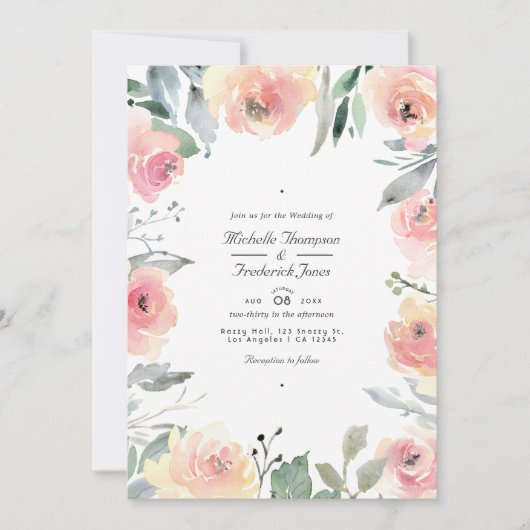 Pastel Blush Pink Floral QR Code RSVP Weddenschap Kaart (Voorkant)
