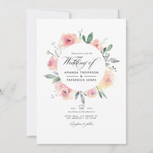 Pastel Blush Pink Floral QR Code RSVP Weddenschap Kaart (Voorkant)