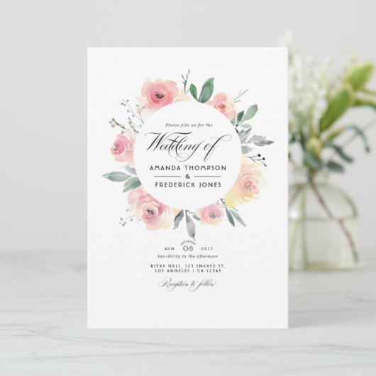 Pastel Blush Pink Floral QR Code RSVP Weddenschap Kaart (Staand voorkant)