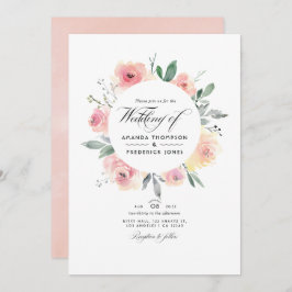 Pastel Blush Pink Floral QR Code RSVP Weddenschap Kaart