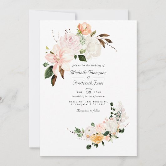 Pastel Blush Pink Floral QR Code RSVP Weddenschap Kaart (Voorkant)