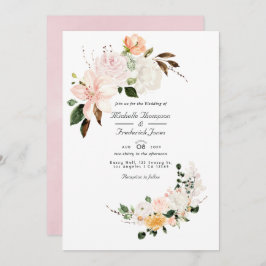 Pastel Blush Pink Floral QR Code RSVP Weddenschap Kaart