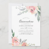 Pastel Blush Pink Floral Quinceañera Kaart (Voorkant)