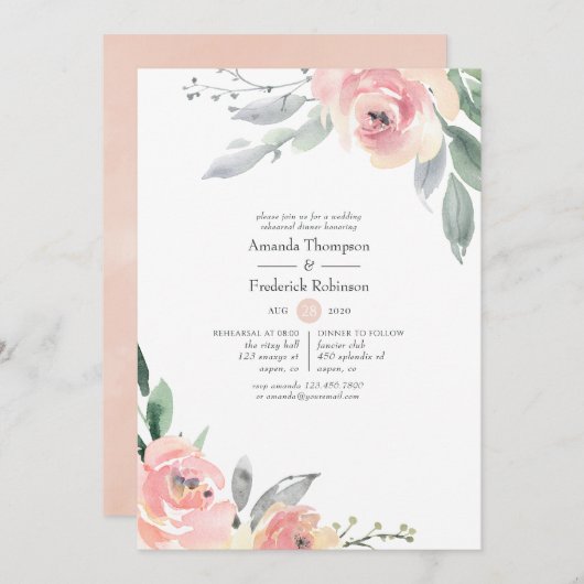 Pastel Blush Pink Floral Rehearsal Dinner Kaart (Voorkant / Achterkant)