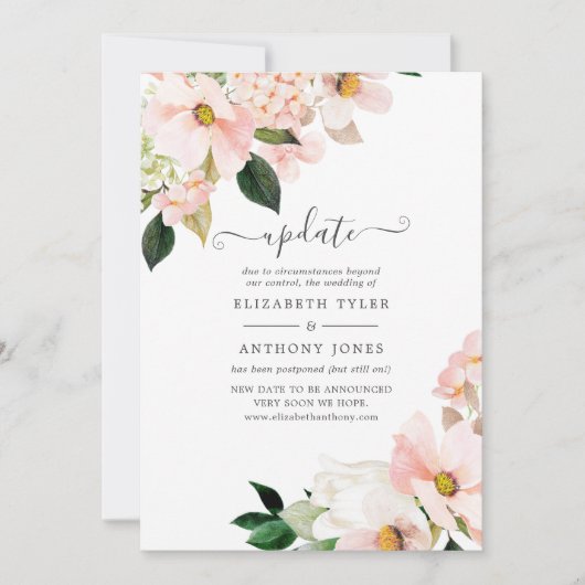 Pastel Blush Pink Floral Spring Weddenschap Update Kaart (Voorkant)