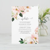 Pastel Blush Pink Floral Spring Weddenschap Update Kaart (Staand voorkant)