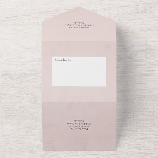Pastel Blush Pink Floral Weddenschap All In One Uitnodiging (Buitenkant)