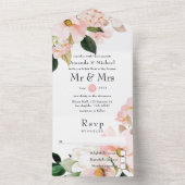 Pastel Blush Pink Floral Weddenschap All In One Uitnodiging (Binnen)