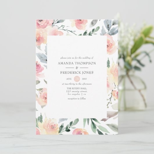 Pastel Blush Pink Floral Weddenschap Kaart (Staand voorkant)